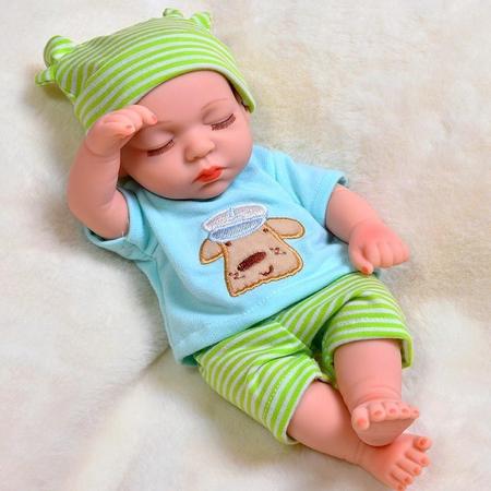 Kleine reborn baby pop - Jongen - 35 cm - Shirtje, broekje en muts - Soft silicone - Waterproof